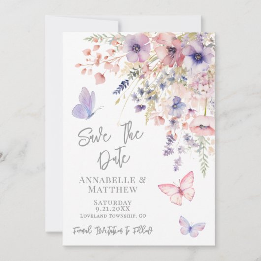 Butterfly Wildflower Wedding Save The Date (Voorkant)