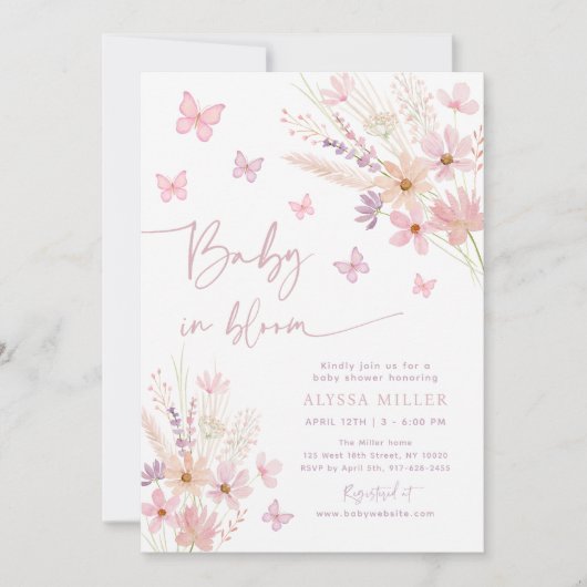Butterfly Wildflowers Baby in Bloom Baby shower Kaart (Voorkant)