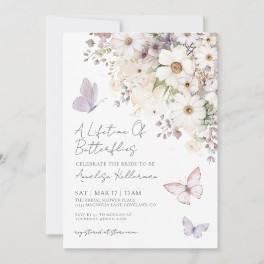 Butterfly Wildflowers Bruids Douche Uitnodiging (Voorkant)