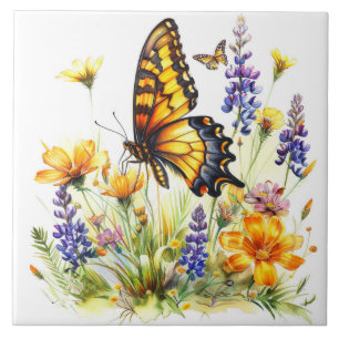 Butterfly & Wildflowers Keramische Tegel Tegeltje