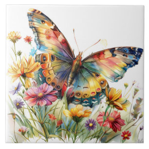 Butterfly & Wildflowers Keramische Tegel Tegeltje