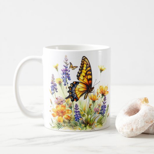Butterfly & Wildflowers Koffie Mok (Met donut)