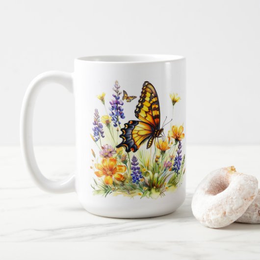 Butterfly & Wildflowers Koffie Mok (Met donut)