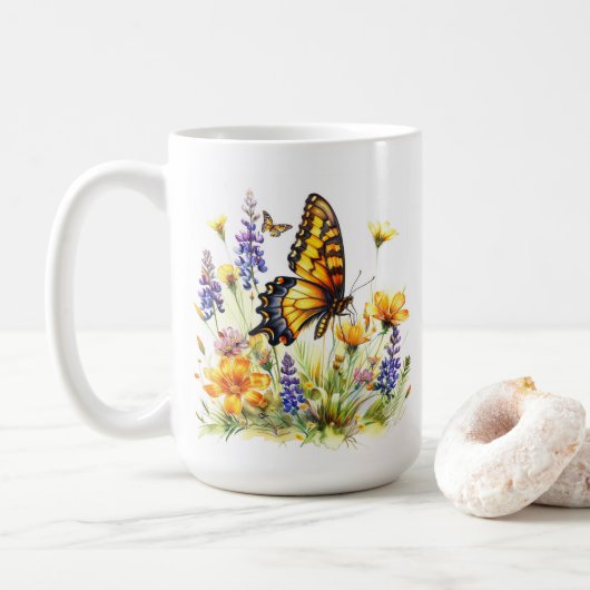 Butterfly & Wildflowers Koffie Mok (Met donut)