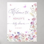 Butterfly Wildflowers Meisje Baby shower Welkom Poster (Voorkant)