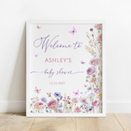 Butterfly Wildflowers Meisje Baby shower Welkom Poster