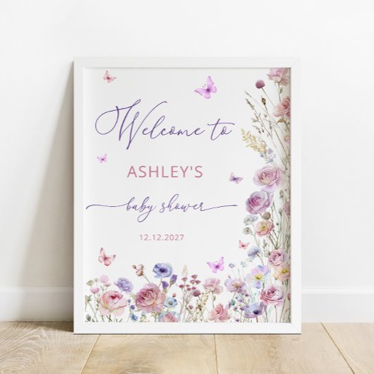 Butterfly Wildflowers Meisje Baby shower Welkom Poster