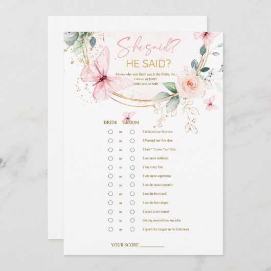 Butterfly Wildflowers zei hij dat ze een spel zei Kaart (Voorkant / Achterkant)