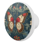 Butterfly William Morris stijl Blauw & Rood Bloeme Keramische Knop (Rechts)