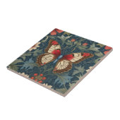 Butterfly William Morris stijl Blauw & Rood Bloeme Tegeltje (Zijkant)