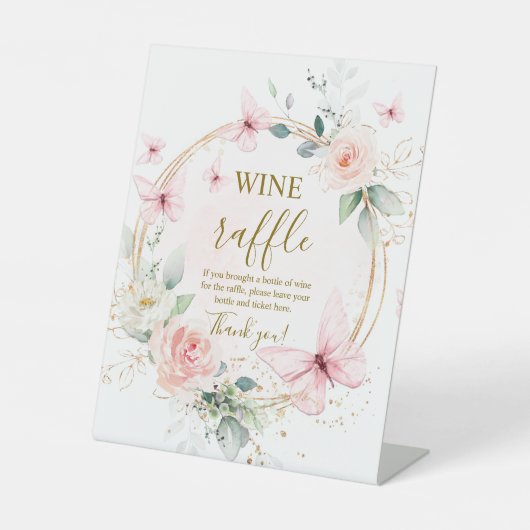 Butterfly Wine Raffle Vrijgezellenfeest Sign Reclamebord Met Voetstuk (Voorkant)