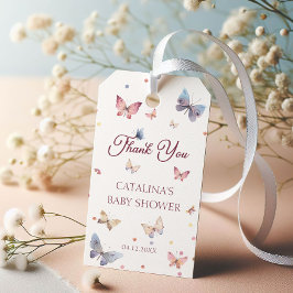 Butterfly Wishes Roze Baby shower Favoriet Tag Cadeaulabel
