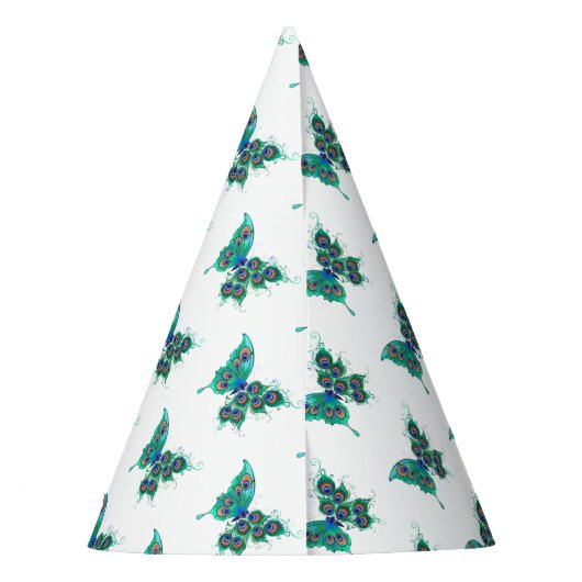 Butterfly with Green Peacock Feathers Feesthoedjes (Achterkant)