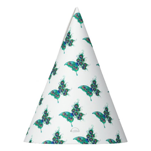 Butterfly with Green Peacock Feathers Feesthoedjes (Links)