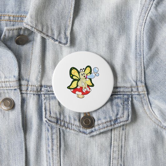 Butterfly with Soap bubbles Ronde Button 7,6 Cm (In situ)