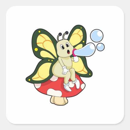Butterfly with Soap bubbles Vierkante Sticker (Voorkant)