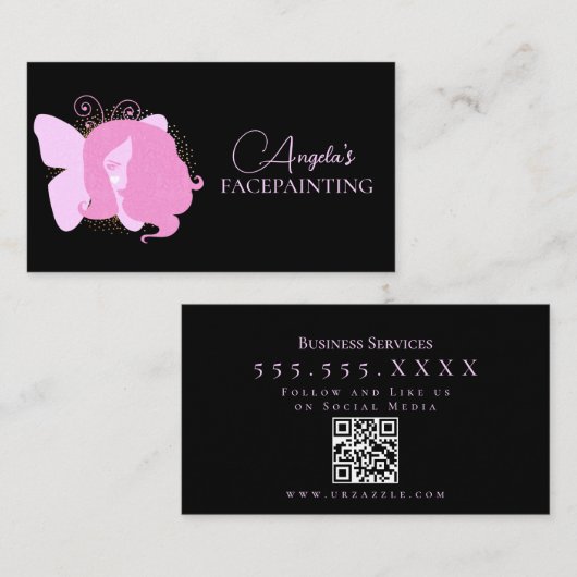 Butterfly Woman Makeup Facepating QR Code Visitekaartje (Voorkant / Achterkant)