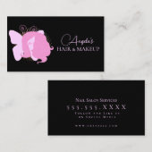 Butterfly Woman Makeup Salon Pink Black Script Visitekaartje (Voorkant / Achterkant)
