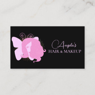 Butterfly Woman Makeup Salon Pink Black Script Visitekaartje