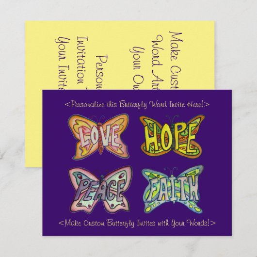 Butterfly Word Art Aangepast ontwerp Uitnodigingen (Voorkant / Achterkant)