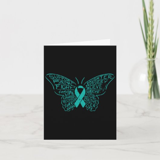 Butterfly Words Blauwgroen Ribbon Support Ovarian  Kaart (Voorkant)