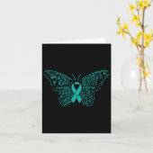 Butterfly Words Blauwgroen Ribbon Support Ovarian  Kaart (Gele Bloem)