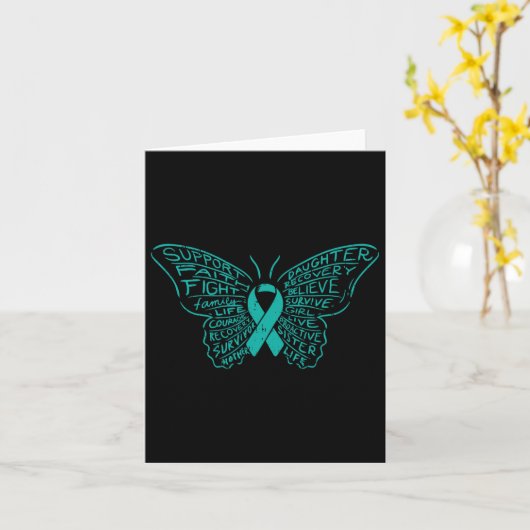 Butterfly Words Blauwgroen Ribbon Support Ovarian  Kaart (Gele Bloem)
