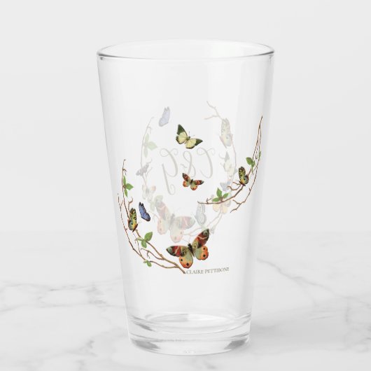 Butterfly Wreatmonogram Drink bril Glas (Achterkant)