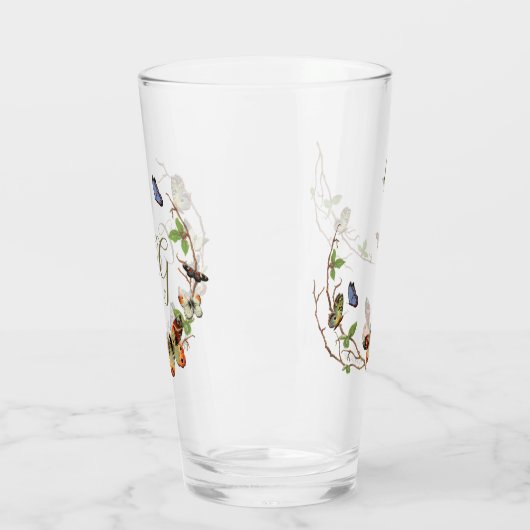 Butterfly Wreatmonogram Drink bril Glas (Links)