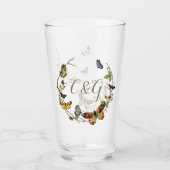 Butterfly Wreatmonogram Drink bril Glas (Voorkant)
