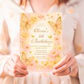 Butterfly Yellow and Pink Birthday Invitation Kaart