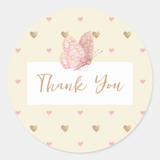 Butterfly Yellow Baby shower Dank u Ronde Sticker (Voorkant)