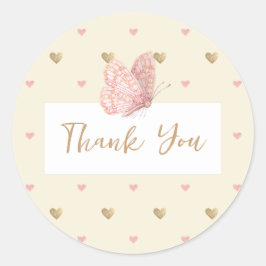Butterfly Yellow Baby shower Dank u Ronde Sticker