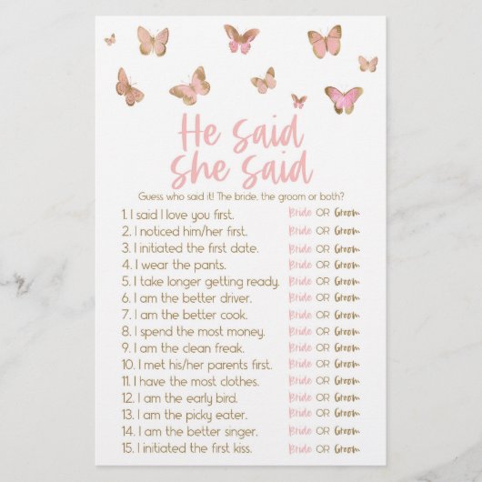 Butterfly zei dat ze Vrijgezellenfeest Game zei Briefpapier (Voorkant)