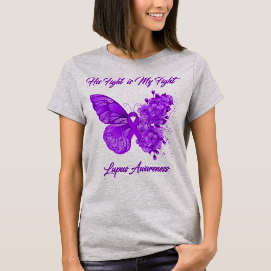 Butterfly Zijn gevecht is mijn 'Fight Lupus Bewust T-shirt (Voorkant)