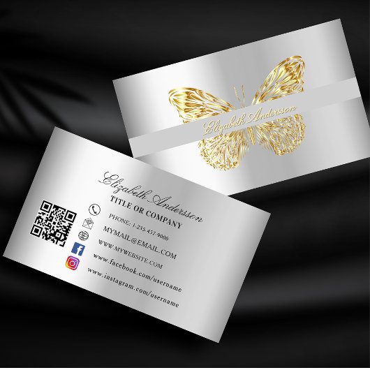 Butterfly zilver goud QR code Visitekaartje