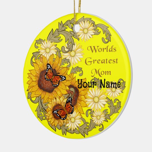 Butterfly Zonnebloem custom Mom Keramisch Ornament (Links)