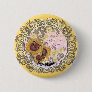 Butterfly Zonnebloem custom Mom Ronde Button 5,7 Cm