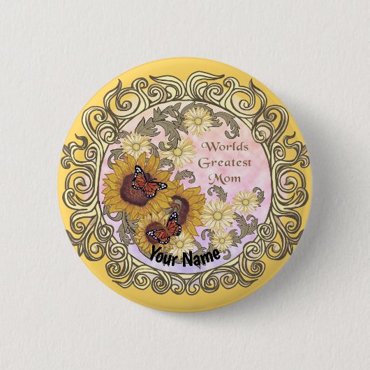Butterfly Zonnebloem custom Mom Ronde Button 5,7 Cm (Voorkant)