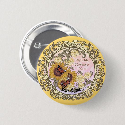 Butterfly Zonnebloem custom Mom Ronde Button 5,7 Cm (Voorkant /achterkant)