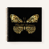 Butterfly zwart goud elegante naam notitieboek (Voorkant)