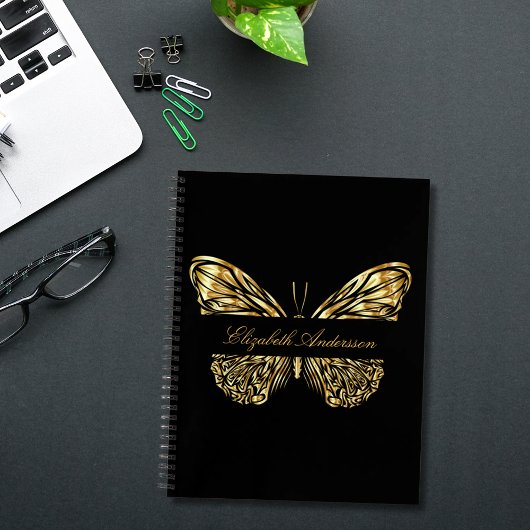 Butterfly zwart goud elegante naam notitieboek