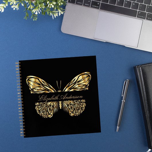 Butterfly zwart goud elegante naam notitieboek