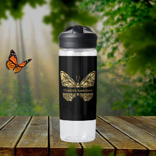 Butterfly zwart gouden naamschrift waterfles