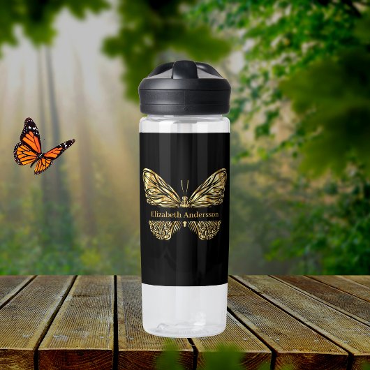 Butterfly zwart gouden naamschrift waterfles