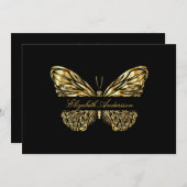 Butterfly zwart gouden script QR code visitekaartj Kaart (Voorkant / Achterkant)