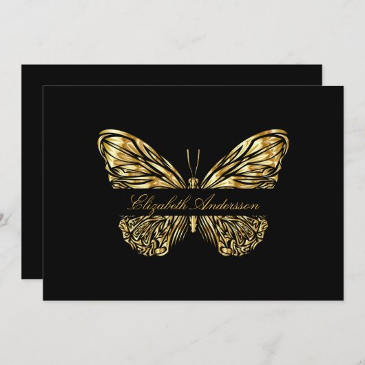 Butterfly zwart gouden script QR code visitekaartj Kaart (Voorkant / Achterkant)