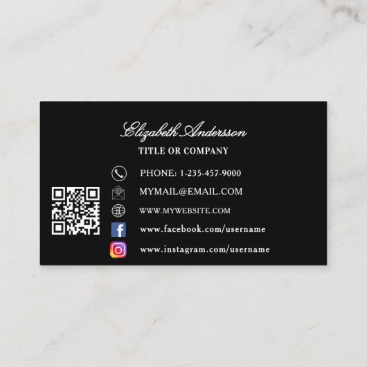 Butterfly zwart zilver QR code elegant script Visitekaartje (Achterkant)