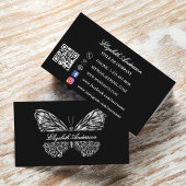 Butterfly zwart zilver QR code elegant script Visitekaartje