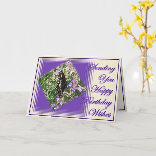 ButterflyBdayWishes-aanpassen Kaart (Gele Bloem)